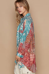 POL Long Sleeve Printed Button Down Shirt OutfitFlow